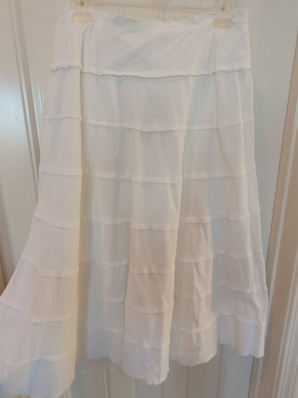 NWT Metro Girl Women 12 A-Line Maxi Skirt Corduroy Tiered 100% Cotton White Fair - Picture 2 of 6